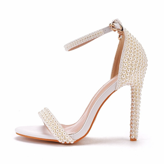 Heel High Pearl-Embellished Shoes Elegant Women's Wedding