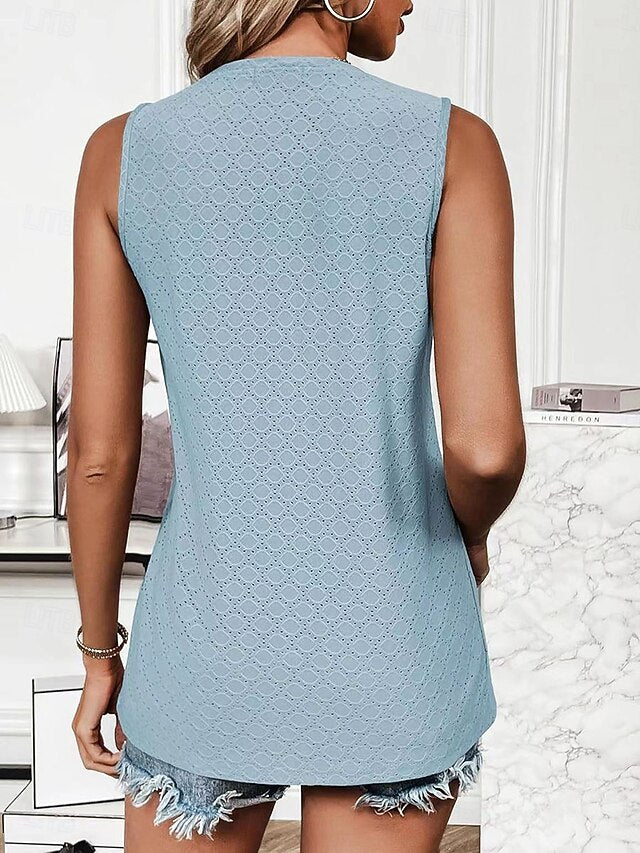 Women's T Shirt Tank Top Tee Top Patchwork Eyelet Solid