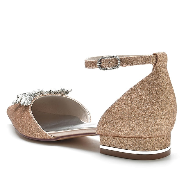 Rhinestone Satin White Flats Floral Design – Women's with