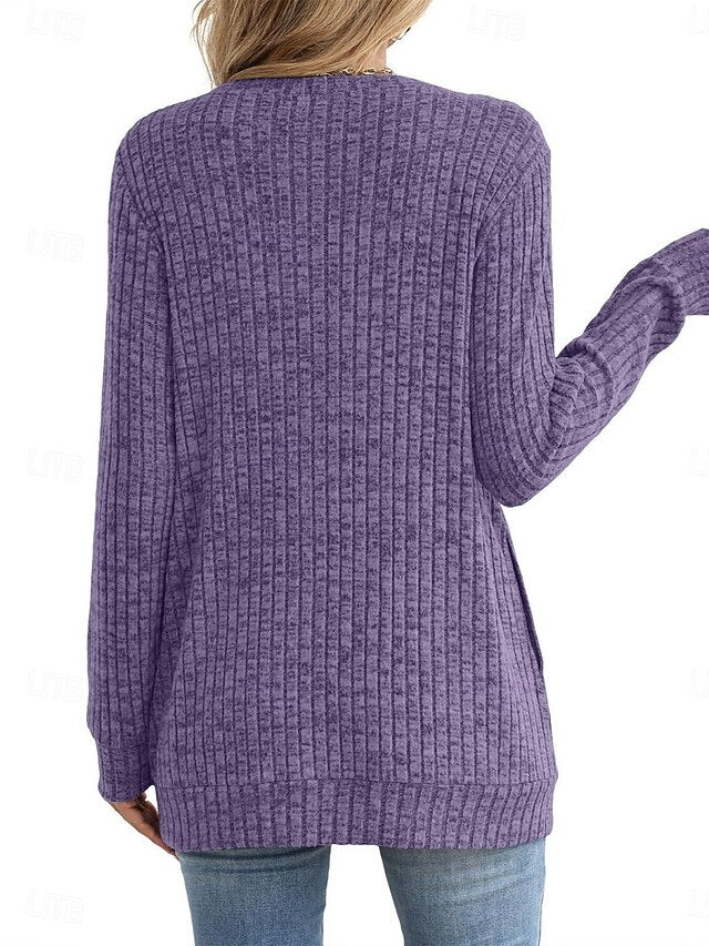 Women's Blouse Pocket Solid Color Stylish Casual Long