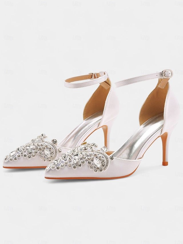 Emerald Ankle Strap Pointed Green Women's Satin – Heels