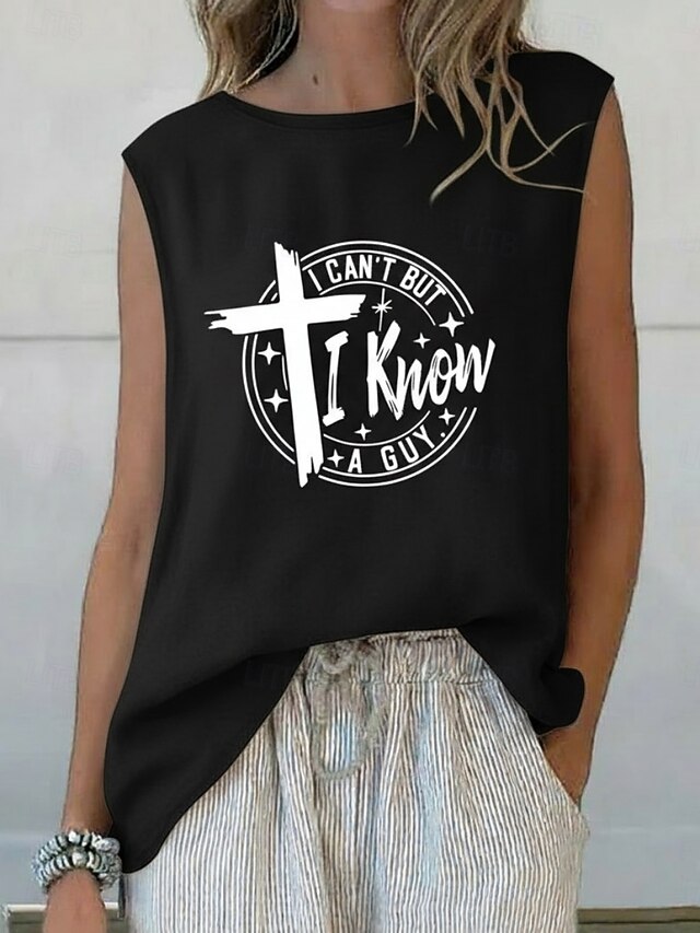 Women's Summer Tops Blouse Sleeveless Shirt Print Letter