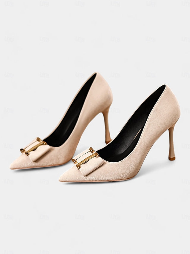 Heel Pointed Pumps Toe Elegant Teal Kitten Velvet Women's -