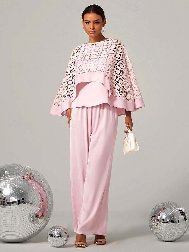 Women's Two-Piece Set Cape Top Cutouts High Waist Wide-Leg