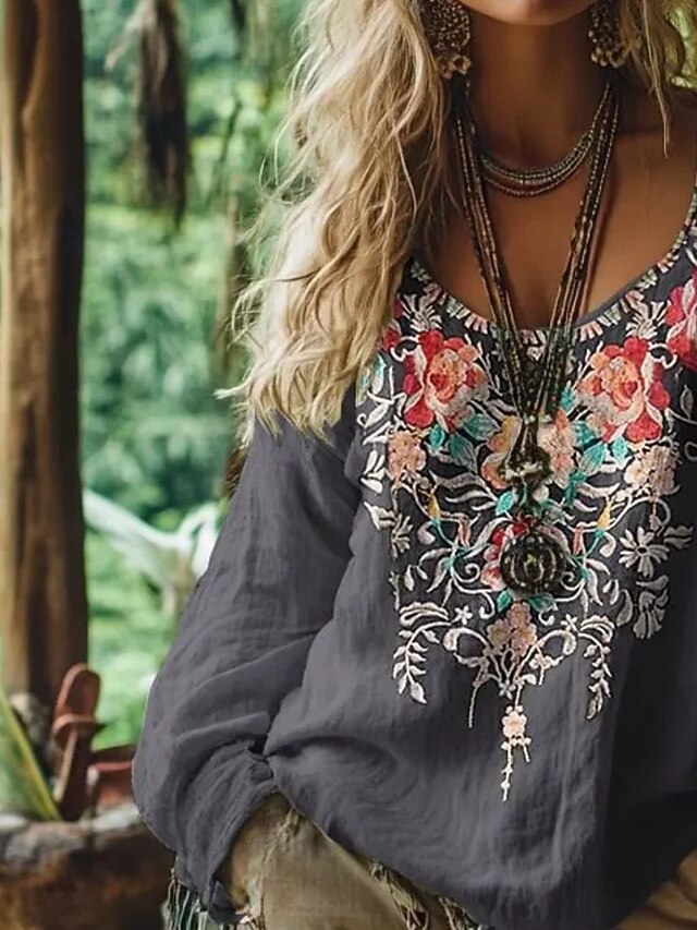 Women's Shirt Boho Shirt Blouse Print Floral Graphic