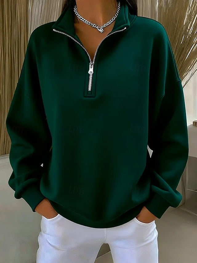 Women's Pullover Sweatshirt Plain Casual Long Sleeve Half