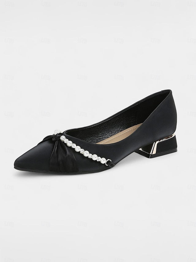 Low Elegant Heel Pointed Flats Pearl Women's - Embellished