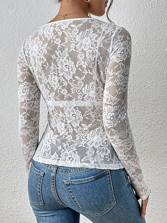 Women's Summer Tops Blouse Lace Tops Lace Patchwork Eyelet