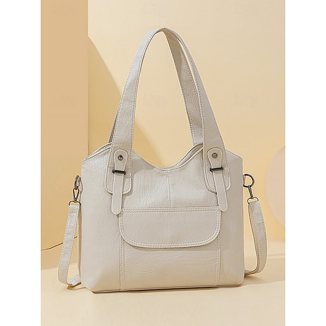 Sac fourre-tout en similicuir marron pour femme avec double compartiment vintage