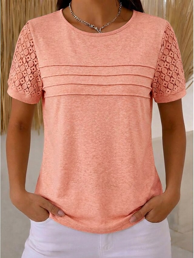 Women's Blouse Lace Tops Lace Pleated Plain Stylish Modern