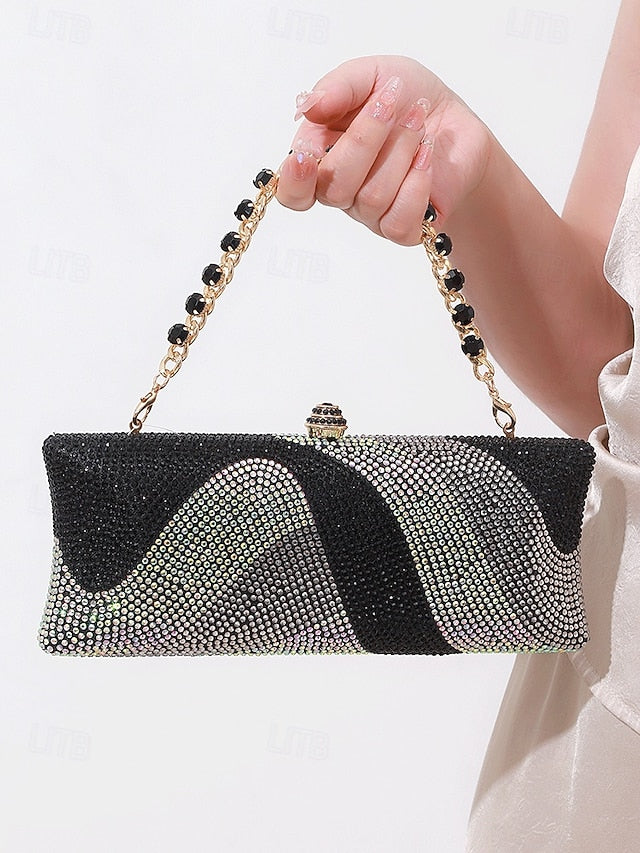 Women's Crystal Evening Chain Bag with Clutch Strap