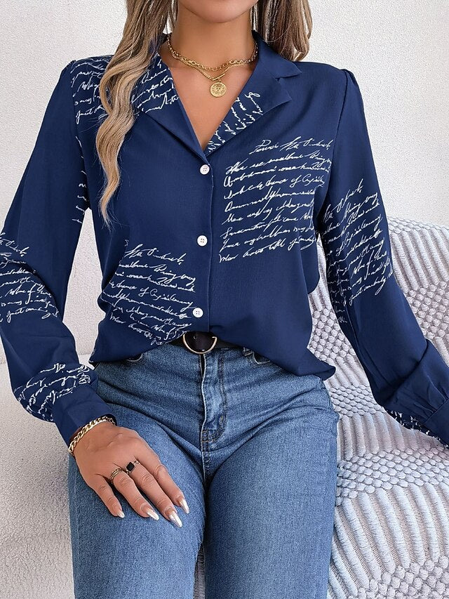 Women's Shirt Button Down Shirt Casual Shirt Buttons Letter