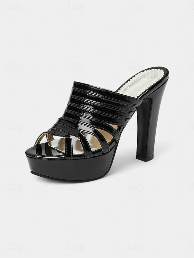 Heels Open-Toe - White Mule Strappy Platform Women's