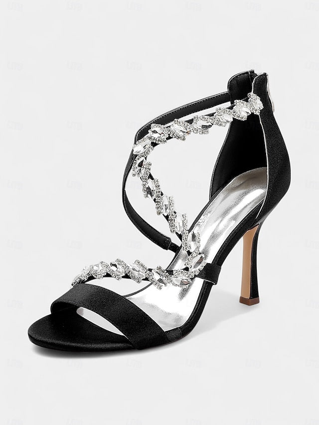 Sandals Rhinestone High Strappy Women's White - Heel