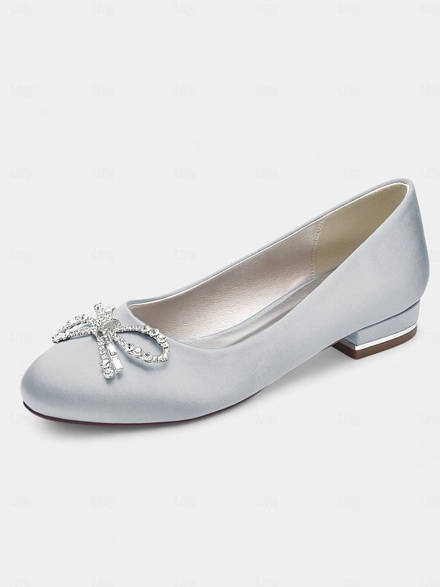 Women's Flats - Bow Round-Toe Rhinestone Embellished