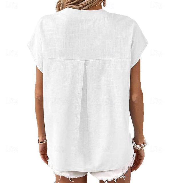 Women's Cotton Linen Shirts Solid Color Plain Bohemia