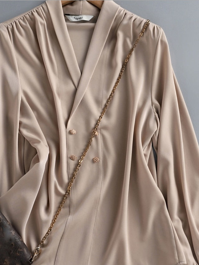Women's Shirt Elegant Dressy Satin Top Ruched Plain Active