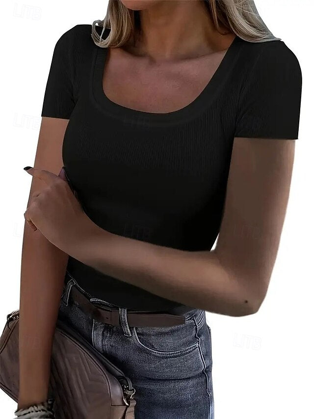 Women's Tunic Plain Stylish Classic Casual Short Sleeve U