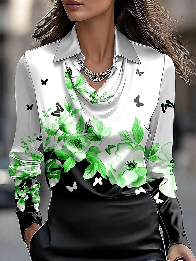 Women's Shirt Ruched Draped Floral Graphic Elegant Stylish