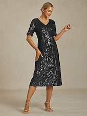 Women's Midi Dress Shift Dress Elegant Sequins Embroidered