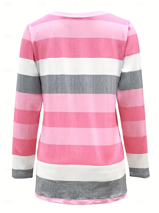 Women's T Shirt Buttons Print Graphic Striped Vintage