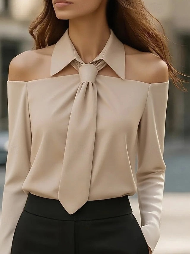 Women's Shirt Elegant Dressy Satin Top Backless Plain