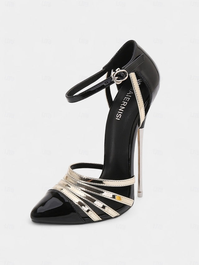 - Women's Leather Stiletto Black Red Heels and Patent