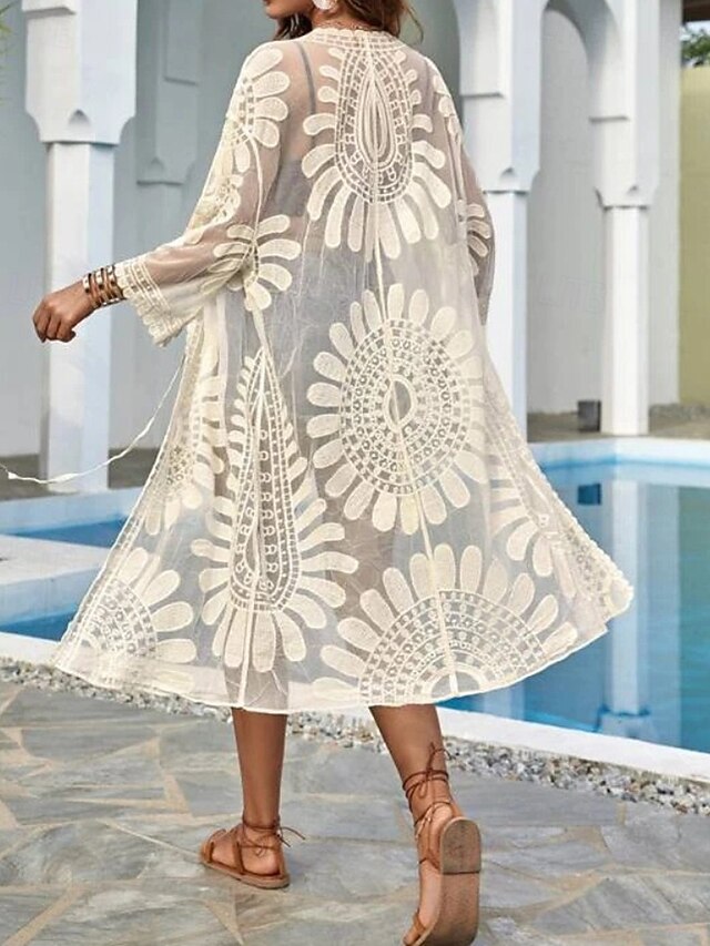 Women's Blouse Shrugs Lace Floral Basic Casual Long Sleeve