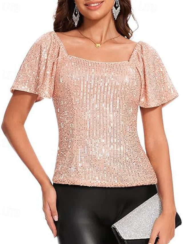 Women's T Shirt Tee Top Sequins Plain Elegant Fashion Short