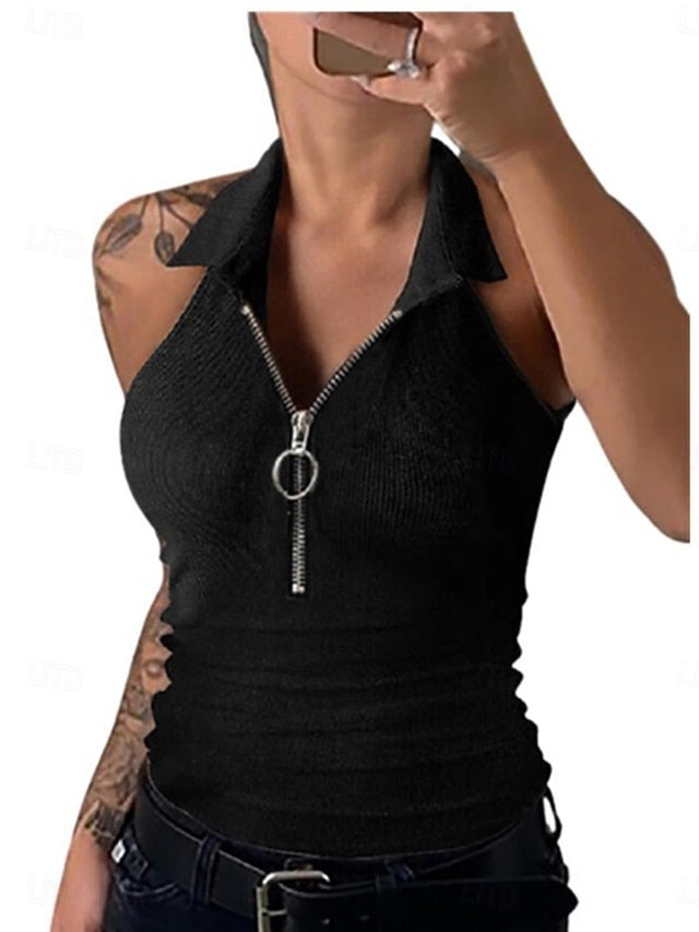 Women's Camisole Tank Top Zipper Solid Color Modern Casual