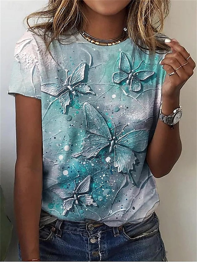 Women's T Shirt Print Butterfly Fashion Modern Short Sleeve