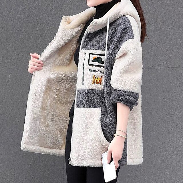 Women's Hoodie Jacket Sherpa Fleece Jacket Windproof Warm