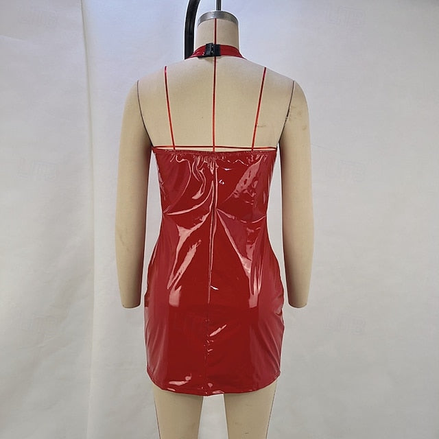 Women's Mini Dress Leather Dress Bodycon Dress Fashion