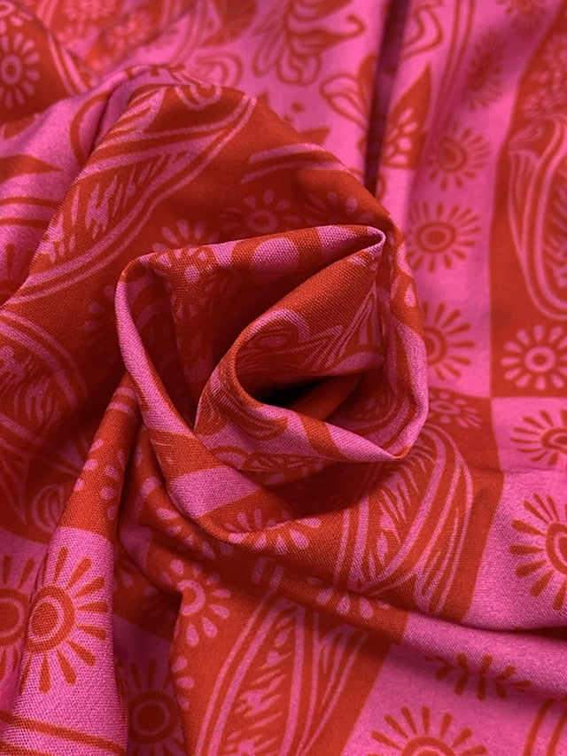 Women's Color Block V Neck Maxi Dress 3/4 Length Sleeve