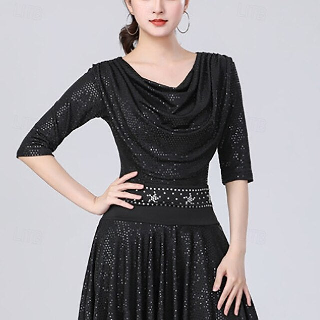 Latin Dance Top Pure Color Splicing Women's Performance