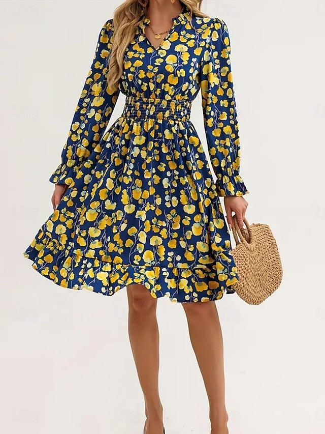 Women's Knee Length Dress A Line Dress Floral Dress Elegant