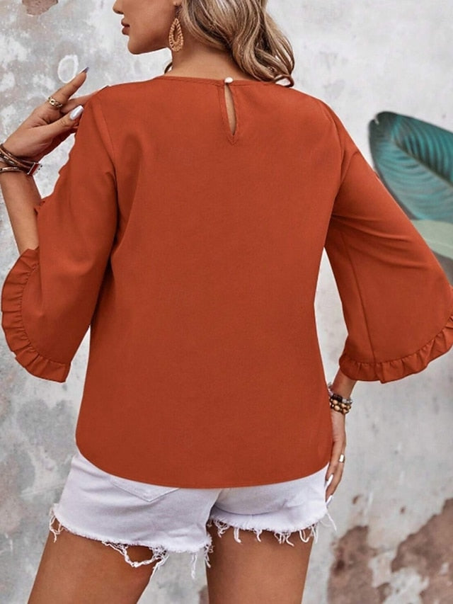 Women's Shirt Blouse Ruffle Blouse Ruffle Plain Stylish