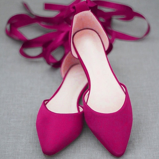 – Ribbon Satin Ballet Tie Flats Comfortable Women's