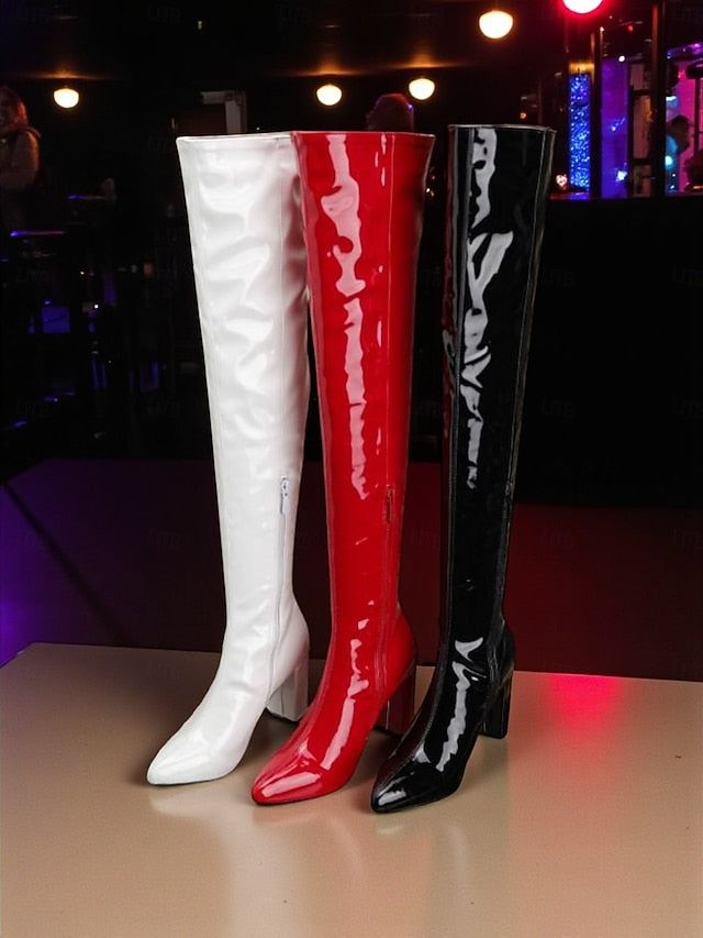 Patent Boots Over Leather Women's the Knee Red
