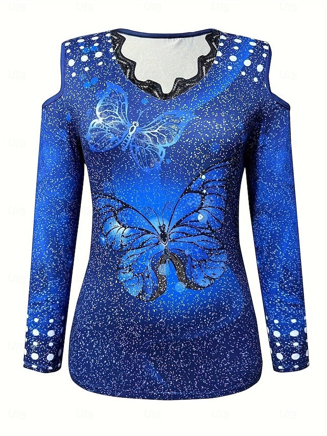 Women's Blouse Cut Out Print Butterfly Daily Stylish Long