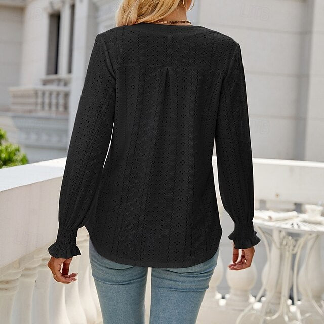 Women's Shirt Blouse Ruffle Shirt Hollow Out Plain Stylish