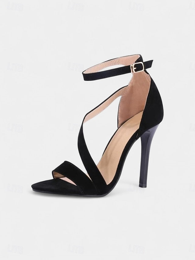 Open-Toe Red High Suede Women's - Strappy Stiletto Sandals