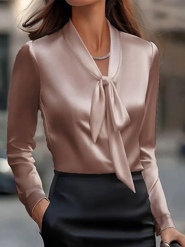 Women's Satin Shirt Dress Shirt Blouse Ruched Solid Color