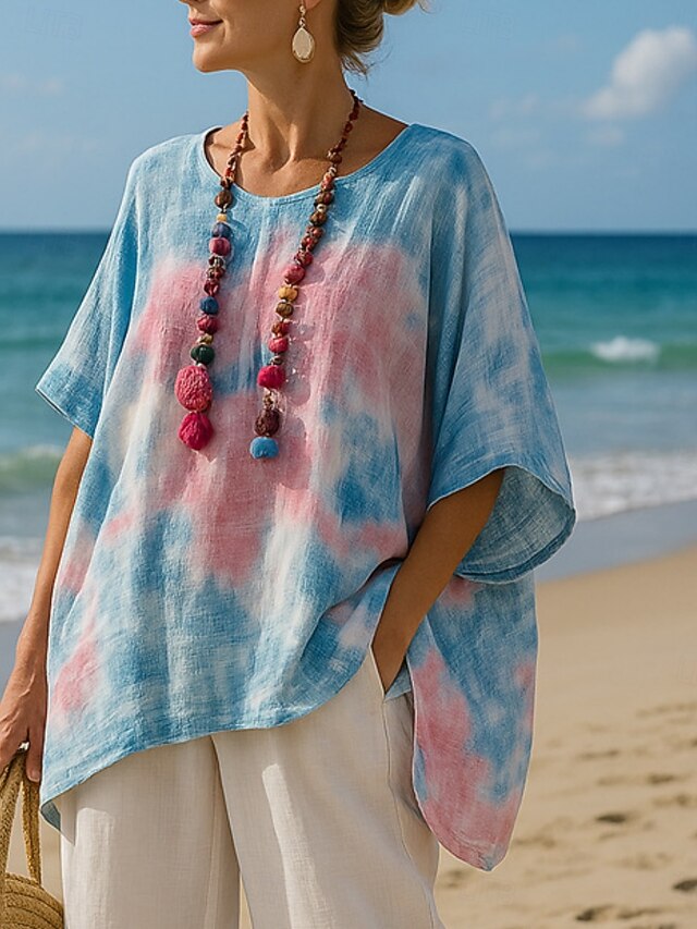 Women's Blouse Print Asymmetric Hem Ombre Floral Stylish