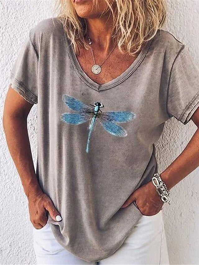 Women's T Shirt Print Dragonfly Fashion Modern Casual Short