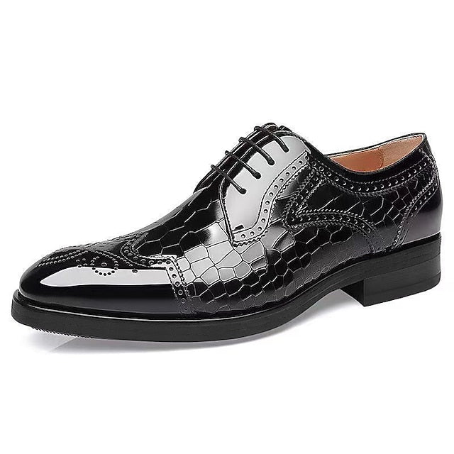 Shoes Men's Brogue Leather with Patent Burgundy Oxford