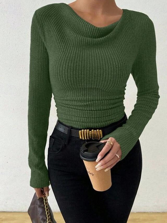 Women's Ribbed Knit Tops Tee Tunic Elegant Stylish Long