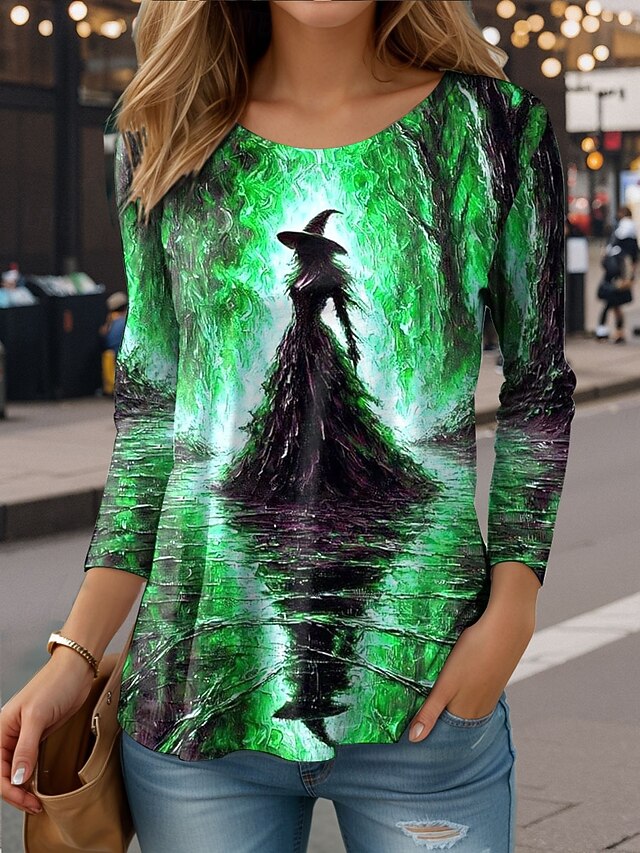 Women's T shirt Witch Long Sleeve Crew Neck Long Sleeve