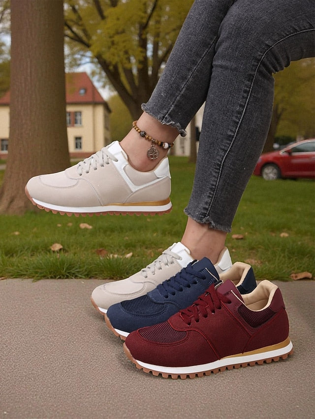 Women's Beige Classic Retro Jogger Sneakers – Casual Low