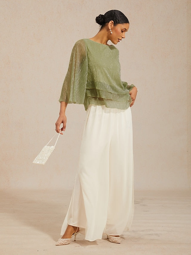 Women's Blouse Chiffon Tops Pleated Layered Metallic